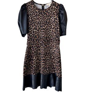 MICHAEL Micheal Kors Animal Print Faux-Leather Trim Dres Size- Small
